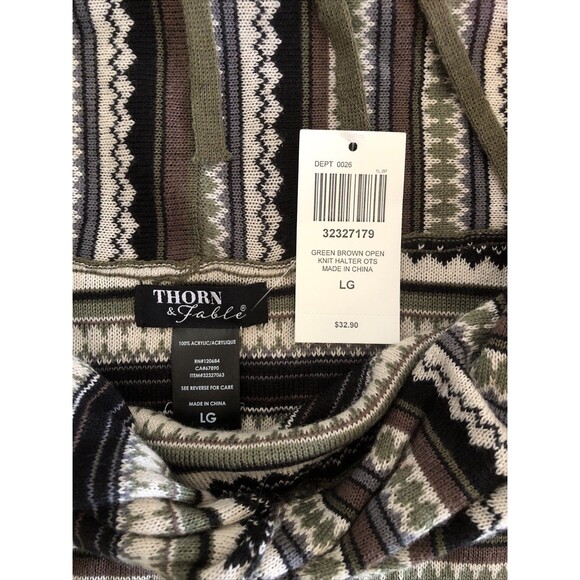 Thorn & Fable Green & Brown Stripe Halter Long-Sleeve Top Sweater Juniors L NWT - Picture 4 of 8